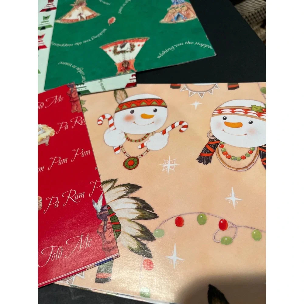 Vintage Christmas Wrapping Paper Lot Southwestern Indigenous Holiday Scrapbook